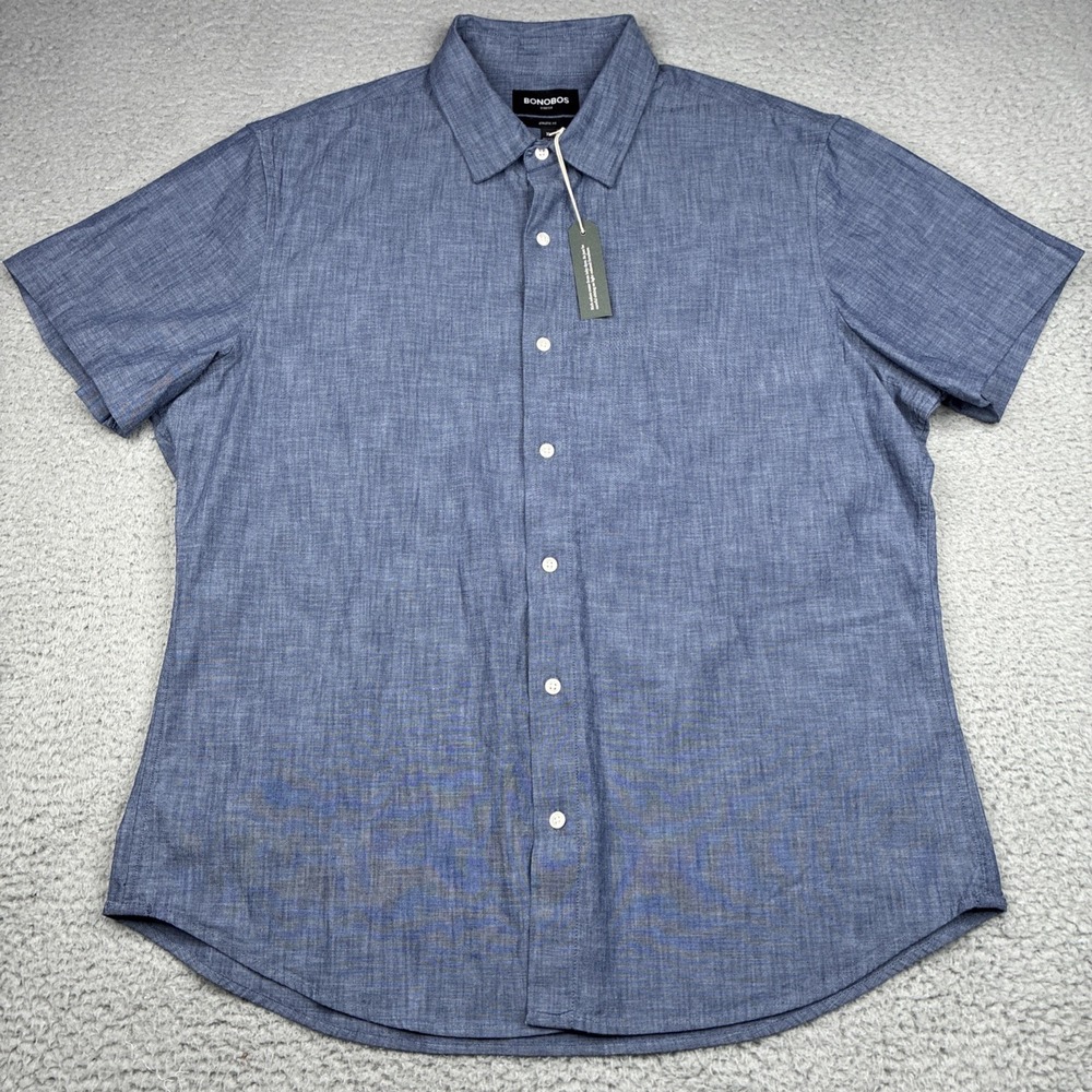 Bonobos Athletic Fit Shirt Men's XL Blue Heather Short Sleeve Button Up NWT
